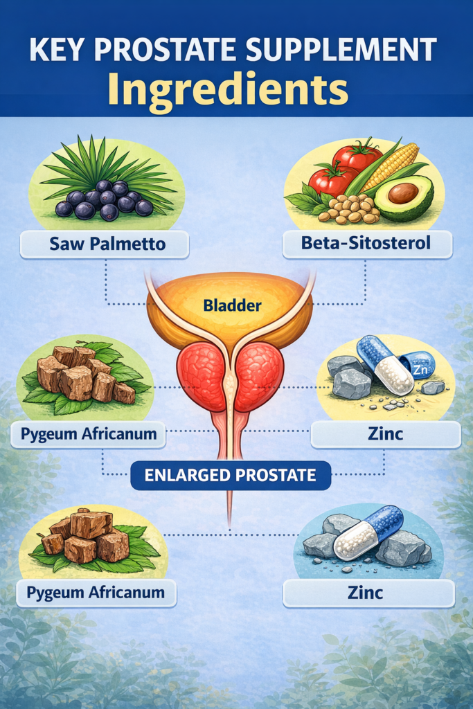 diagram of key prostate supplement ingredients to manage frequent nighttime urination