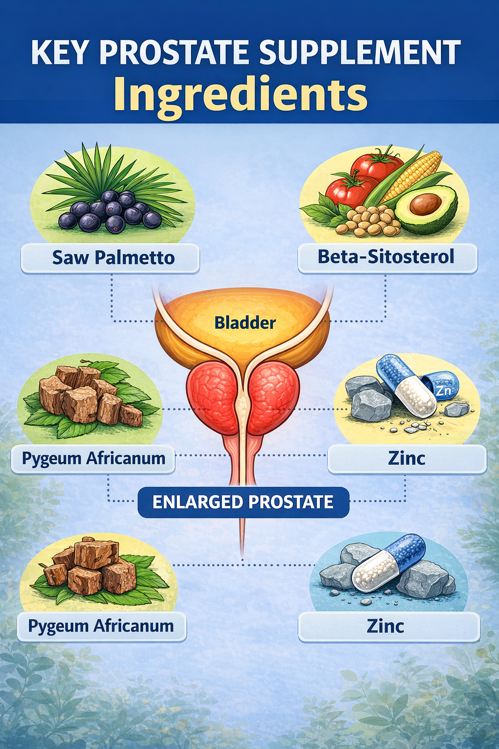 diagram of key prostate supplement ingredients to manage frequent nighttime urination