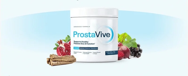 ProstaVive review showing natural ingredients like pomegranate and beetroot used in the formula.