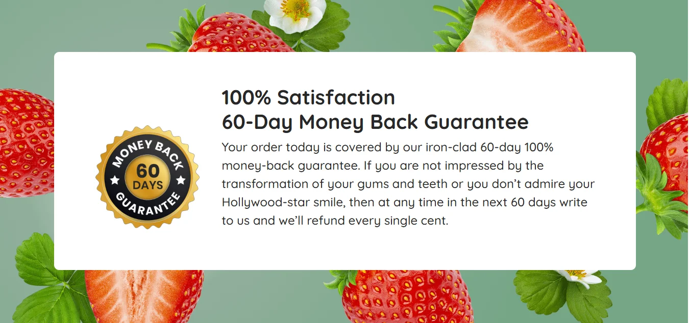 ProDentim 60-day 100% money back guarantee seal and satisfaction policy